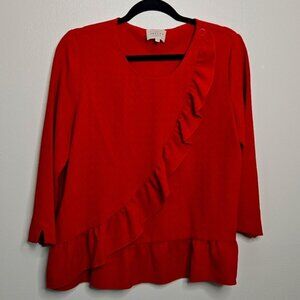 Sezane Rue Saint Fiacre top red ruffles short sleeve Size 40 EUC